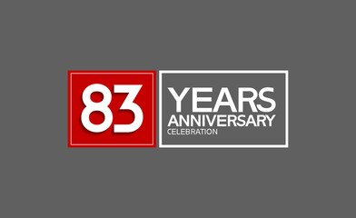83 years anniversary in square with white and red color for celebration isolated on black background