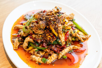 stir-fried pork with Mala Chilli