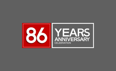 86 years anniversary in square with white and red color for celebration isolated on black background