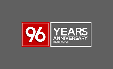 96 years anniversary in square with white and red color for celebration isolated on black background