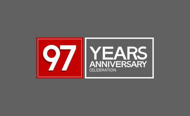 97 years anniversary in square with white and red color for celebration isolated on black background