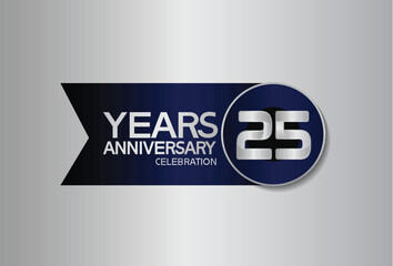 25 years anniversary logo style with circle and big ribbon blue color for celebration moment