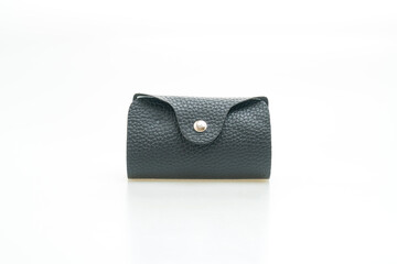 black leather card bag on white background