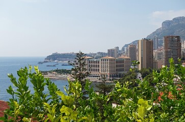view of the city of montecarlo from the mountain - obrazy, fototapety, plakaty