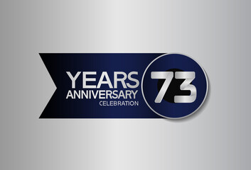 73 years anniversary logo style with circle and big ribbon blue color for celebration moment