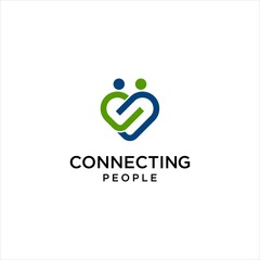 Connecting People Logo with Hearth Love Vector Design Illustration