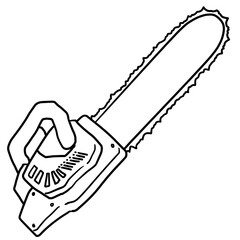 Realistic chainsaw line art illustration