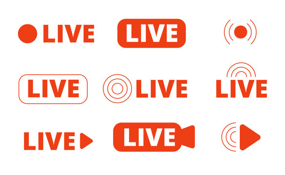 Live streaming icons. Livestream icon, stream broadcast online isolated logo. Internet video signs, utter tv radio or news media vector symbols. Illustration play stream live, streaming broadcast mark