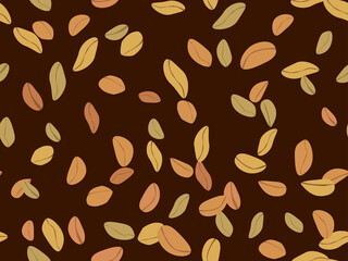 Peanut seamless pattern. Roasted peanuts. Background design for printing on wrappers, packaging, fabrics and wallpapers. Vector illustration