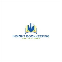 bookkeeping  logo design with city sky line vector template