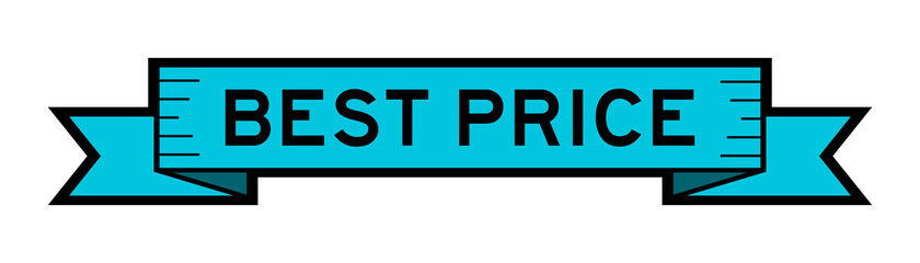 Vintage ribbon banner in blue color with word best price on white background