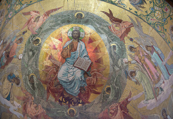 Fototapeta na wymiar Church of the Resurrection in St. Petersburg. The mosaics in the church