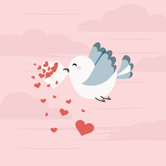 birds in love, bird holding letter and hearts of love concept.