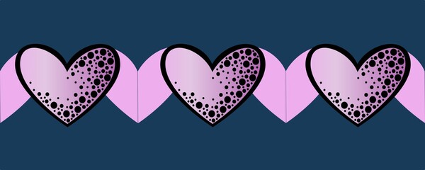Seamless border, Pink hearts with texture on a dark background