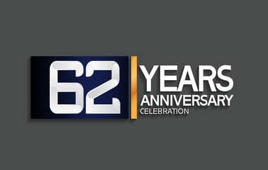 62 years anniversary logotype with blue and silver color with golden line for celebration moment