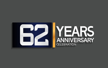 62 years anniversary logotype with blue and silver color with golden line for celebration moment