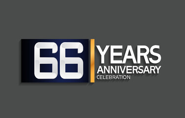 66 years anniversary logotype with blue and silver color with golden line for celebration moment