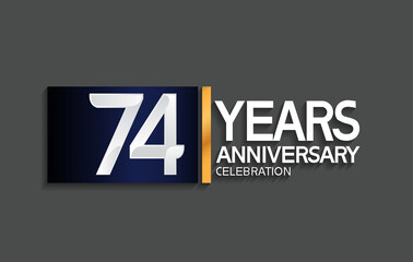 74 years anniversary logotype with blue and silver color with golden line for celebration moment