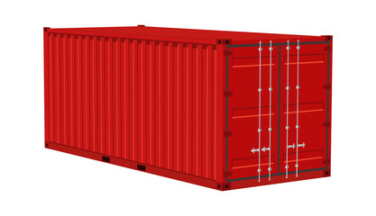 Red cargo container. Transportation delivery freight, realistic angle view metal distribution box, international logistic warehouse object, shipping industry 3d vector isolated illustration