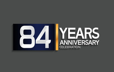 84 years anniversary logotype with blue and silver color with golden line for celebration moment