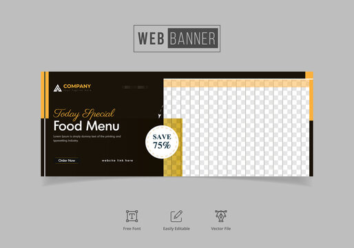 Horizontal web banner template for bakery shop banner