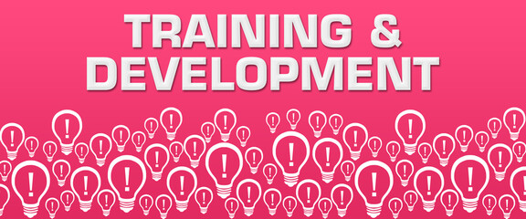 Training And Development Pink Background Bulbs Bottom Text 