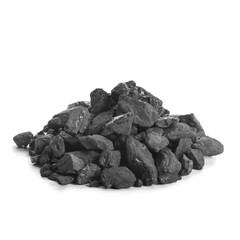 Heap of coal isolated on white. Mineral deposits