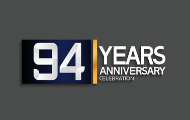 94 years anniversary logotype with blue and silver color with golden line for celebration moment