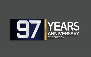 97 years anniversary logotype with blue and silver color with golden line for celebration moment