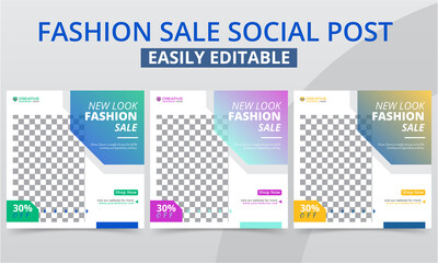 Best luxury fashion sales social media post design vector for the garments shop new arrival & collection promo ads. Modern geometric trendy clothing social posts square web banner templates.
