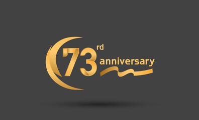 73 years anniversary logotype with double swoosh, ribbon golden color isolated on black background