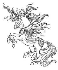 Beautiful ornate unicorn coloring book vector illustration © alinart