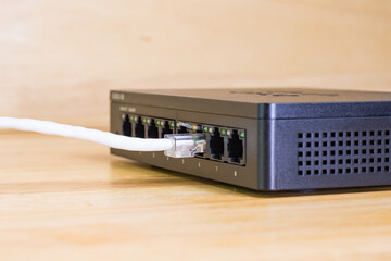 white cables to connect Lan port concept Communication connection technology