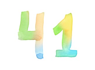 Watercolor numbers, hand-drawn by brush. Multicolor vintage symbol. Template for greetings, design, postcards, decoration.