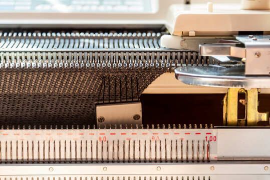Knitting machine close up view