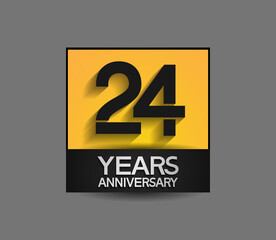 24 years anniversary in square yellow and black color composition for celebration moment