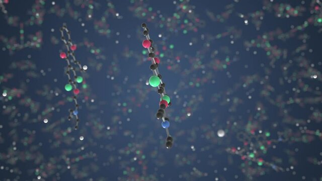 Molecule of Amiodarone. Molecular model, science related looping 3d animation