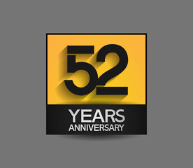 52 years anniversary in square yellow and black color composition for celebration moment