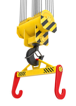 3D render of a lifting hook of a crane with a lifting beam