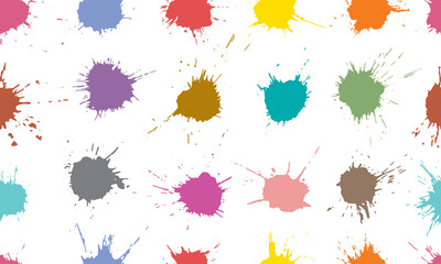 Seamless pattern of colorful blots, splats. Paint splash. Vector illustration.