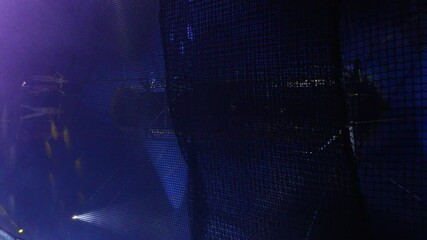trapeze artists jumping over a safety net in a circus show