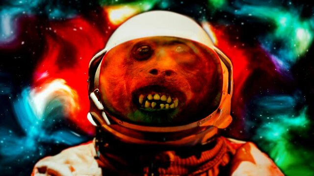 Sci-fi Story About An Astronaut Monkey Experiencing A Deep Shock From What She Seen In Open Space. Animal Adventure Space Station