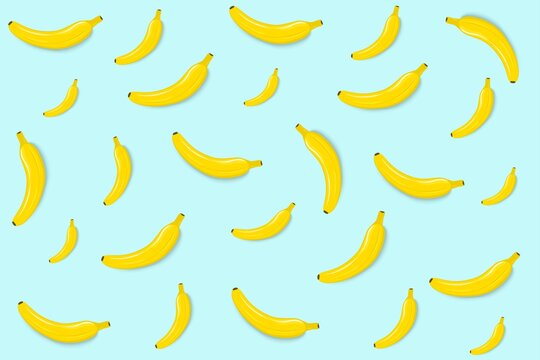 Seamless vector pattern with bananas in a hand-drawn cartoon stele. Yellow fruits on a blue background.Drawing for typography, printing on fabric, paper. Vector illustration.

