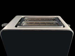 Modern toaster on a black background. Toast kitchen accessory, close-up. Appliances.