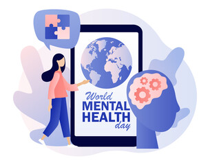 World mental health day. Psychologist online. Psychology without borders.Psychotherapy practice, psychological help, psychologist service.  Modern flat cartoon style. Vector illustration