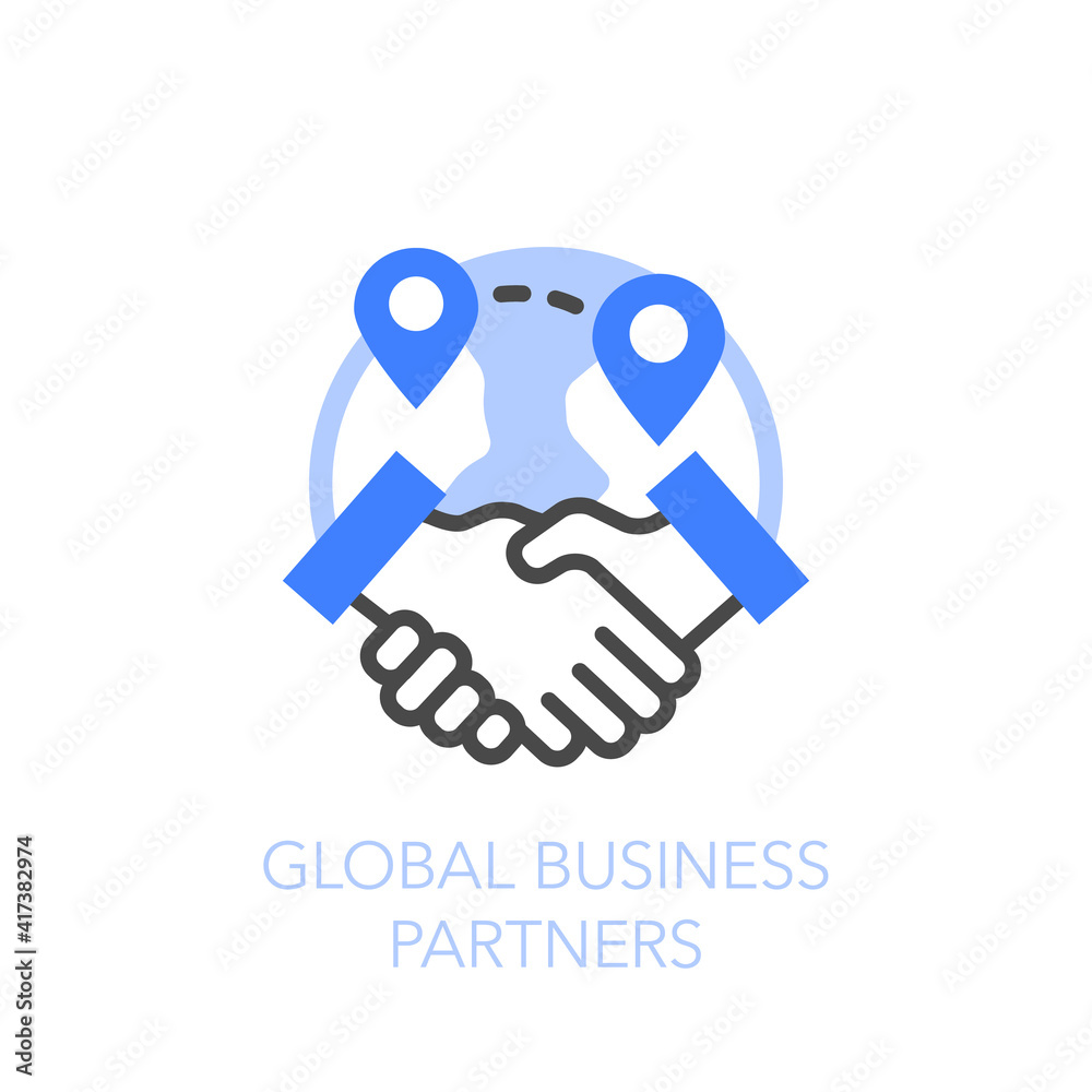 Poster global business partners symbol with a hand shake and a globe. easy to use for your website or prese