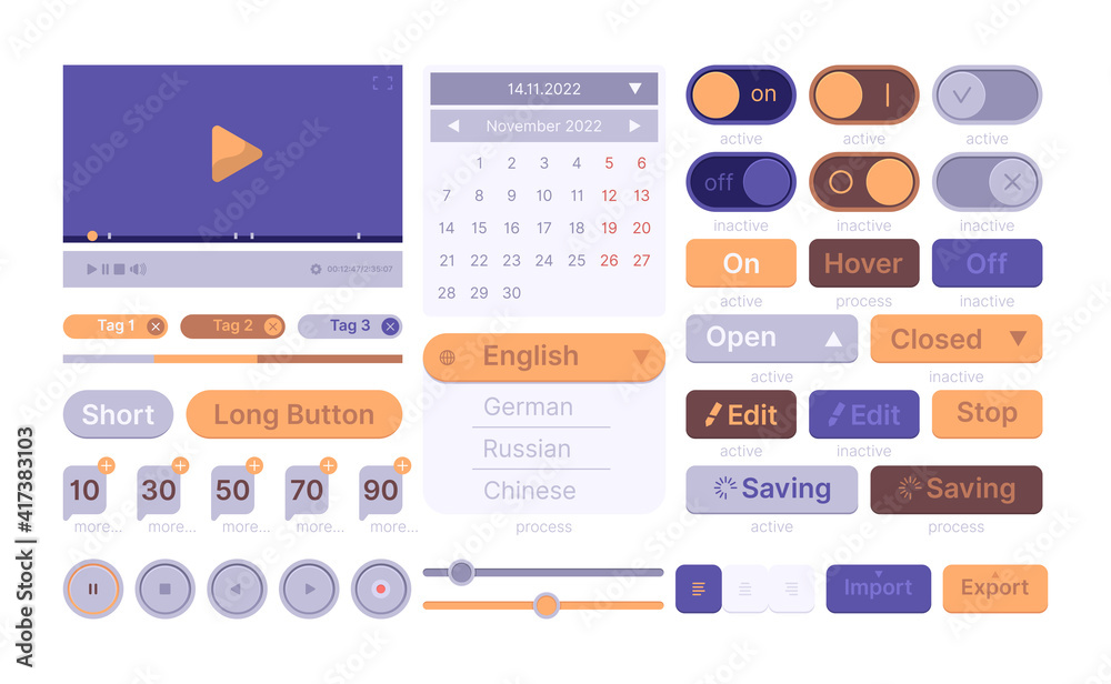 Poster Ui web templates. Modern clean smartphone theme wireframes app elements buttons interface icon dividers garish vector set. Illustration ui interface application, software app button