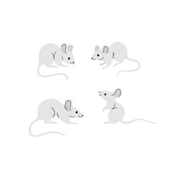 Cartoon mouse icon set. Cute animal character in different poses. Flat illustration for prints, clothing, packaging, stickers.