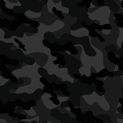 Military camo seamless pattern. Forest background on textile. Stylish new design. Ornament. Vector dark