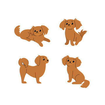Cartoon dog icon set. Different poses of dog. Cute illustration for prints, clothing, packaging, stickers.